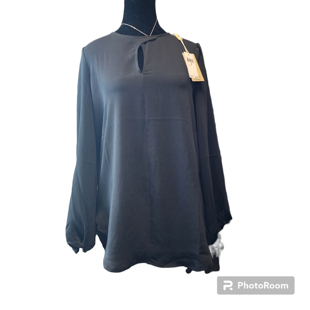 NWT Womans Small Elie Tahari Black Elastic Wrist Longsleeve Blous